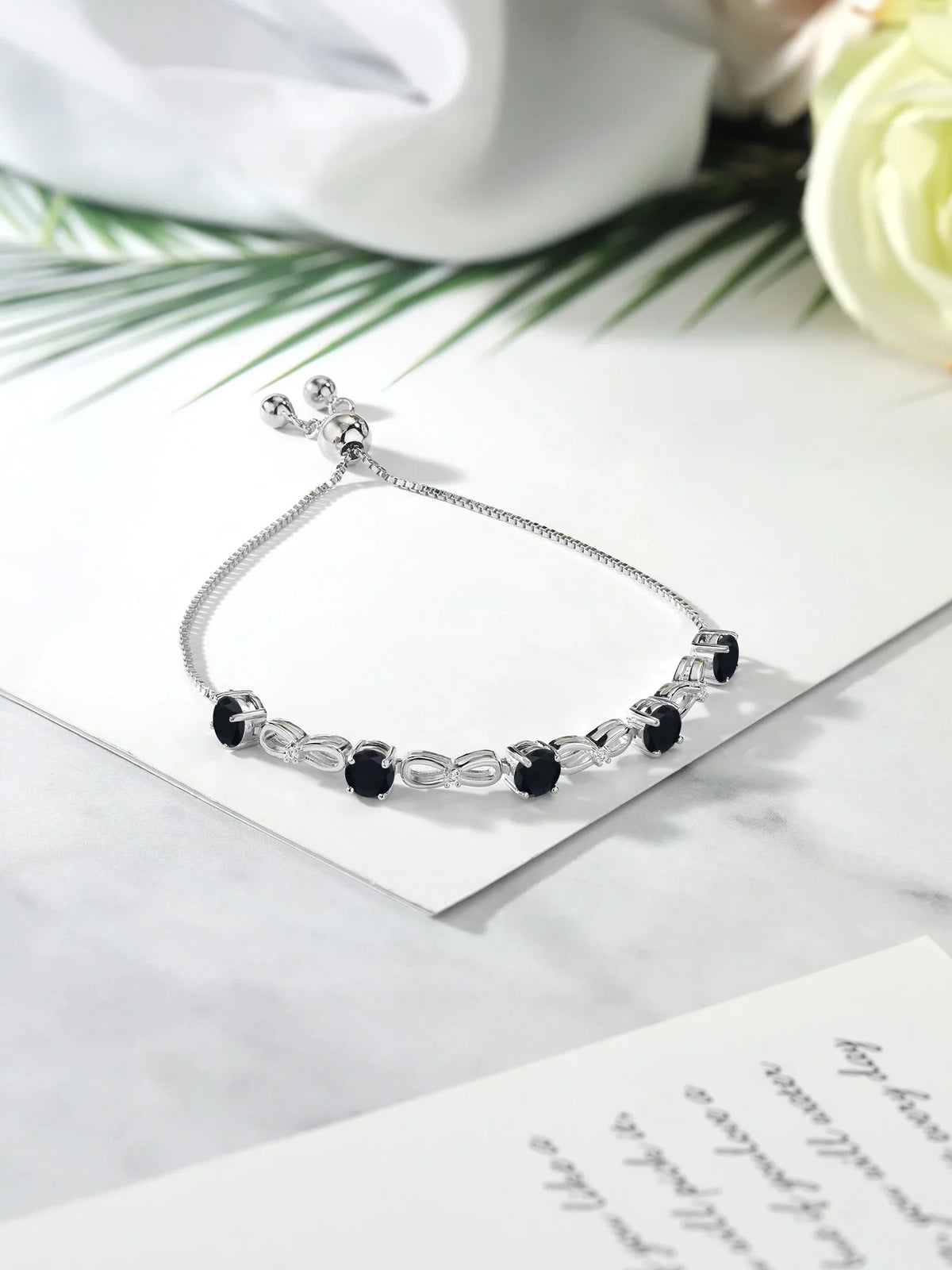 King Gem Diamond 925 Women Fully Black Tennis Adjustable wristband (2.42 to Lab Up Sterling Gemstone Infinity inch) Silver Round White 9 Grown Birthstone, Cttw, 5MM, Onyx and For Stone