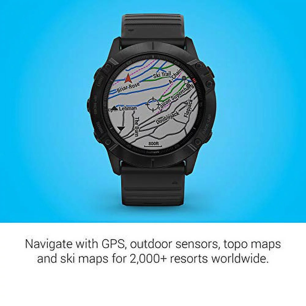 Features Fenix Multisport 6X GPS Garmin Watch, Grade-Adjusted and 010-02157-00 Pulse Pace Pro, Mapping, Sensors, Black Music, Ox Guidance Premium