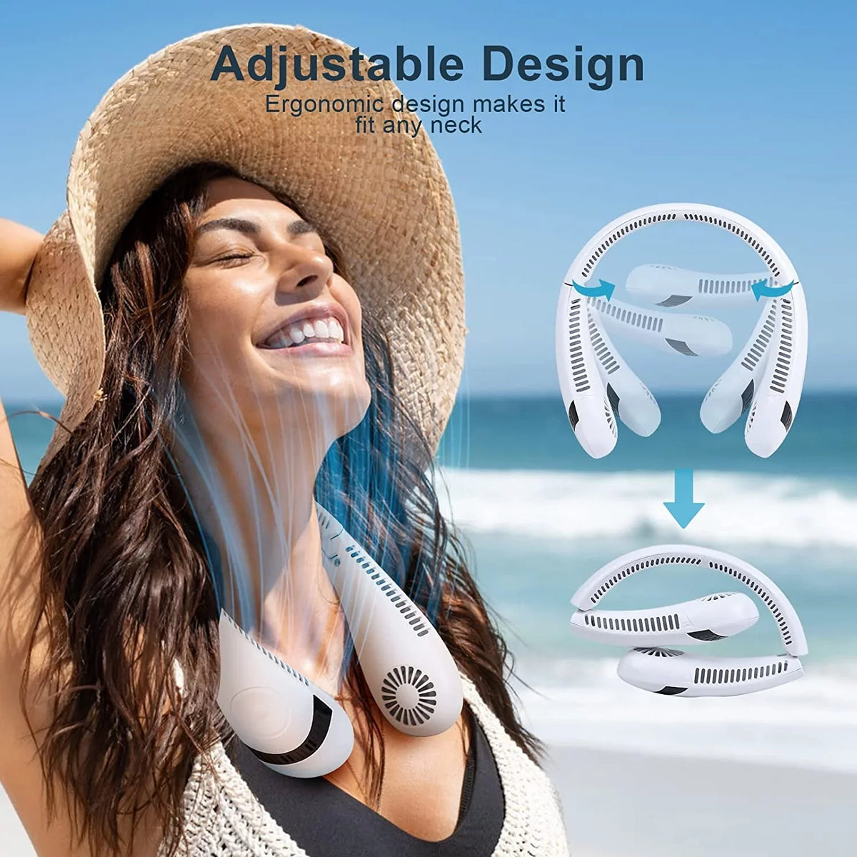 for Fan Outdoor Degrees Neck 360 Fan Fan, Fan Hands 5000 Personal USB Rechargeable Speeds, Fan Portable Wearable Free Airflow Bladeless Morttic Travel 3 Sport mAh Cooler Foldable (White) Perfect
