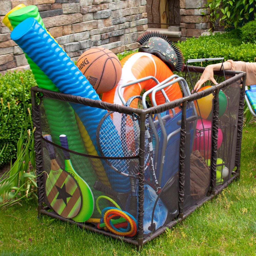 Style (43" Height, Kids Large, and Floats Organizer Bin, Pool Holder, L Rolling x Noodles 28" x Storage 25" Yours W Balls, H), Brown Equipment 563009 Essentially Toys, Mesh