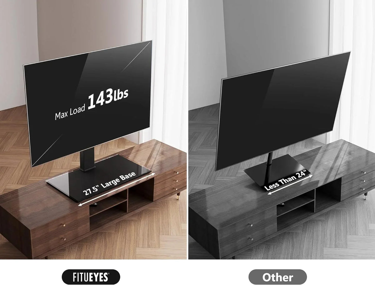 TV 143 TV Mount Screen Height Holds Adjustable Flat Tempered Swivel 85 for Swivel Universal up TV Glass HBBOOMLIFE 50 Stand to Tabletop with Stand/Base to 100 Level lb Degree Base inch 4