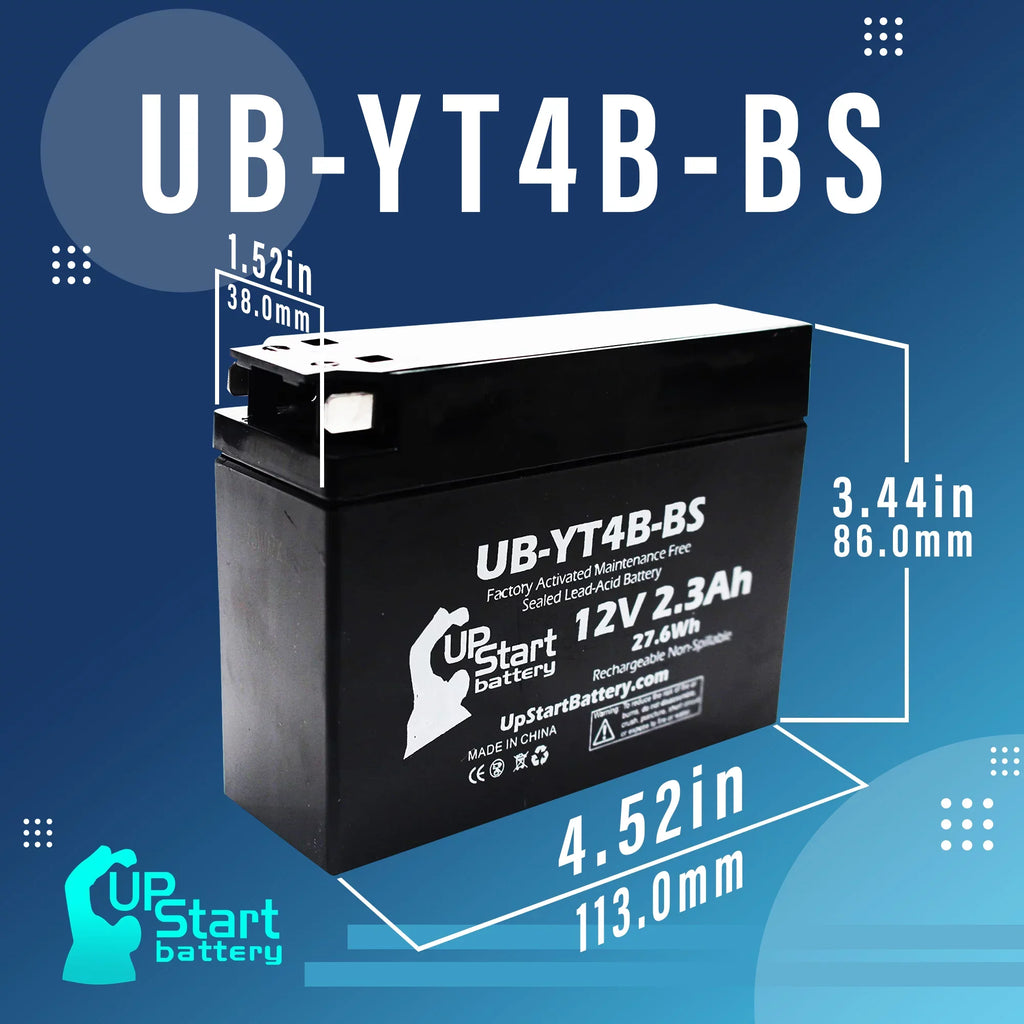 2012 400CC Yamaha UB-YT4B-BS 3-Pack Battery for 12V, Factory SR400 Activated, Free, Battery Maintenance Replacement 2.3Ah, (FI) Motorcycle UpStart -
