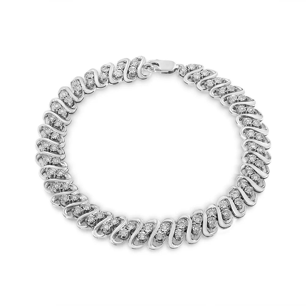 Diamond Double .925 Cttw Clarity) 7.25" 1/2 (I-J Inches Row Sterling Color, S-Link I2-I3 wristband -