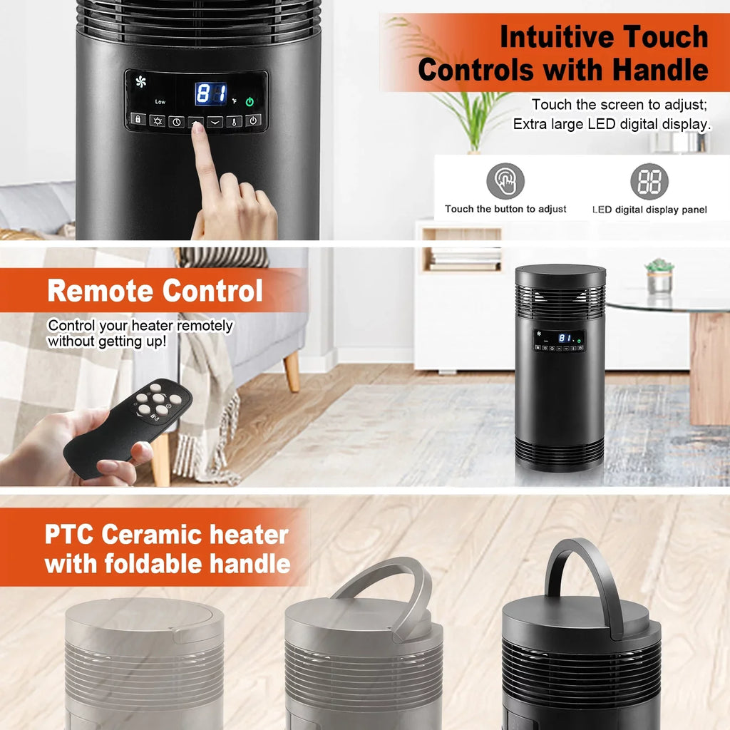 Office Indoor Safety Surround Ceramic 360° Heater Portable Protection Electric Heater PTC 1500W Space Only with Use, Thermostat, Desk Office Mode, for for Fan Heater with