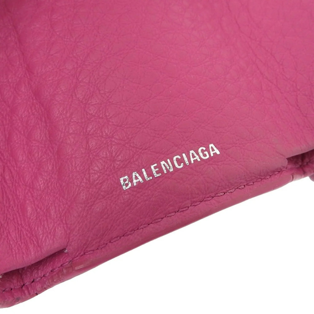 mini leather 391446 paper Pre-Owned tri-fold pink Balenciaga BALENCIAGA wallet hook (Good) with