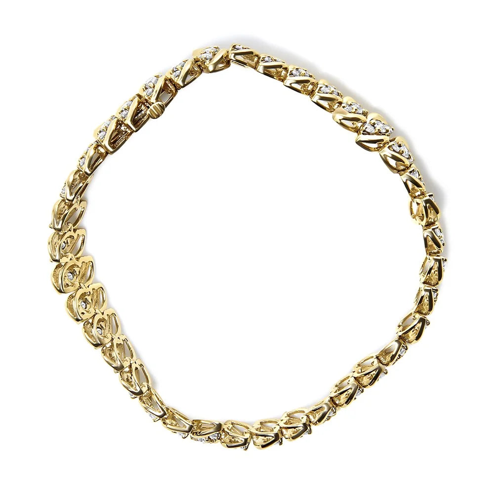 Womens (J-K 5.0 Double Cuban Clarity) Cttw Round 7.25" wristband Yellow Row cut Clasp of Haus Inches Gold Box - 10K S-Link Color, Brilliance Diamond I2-I3