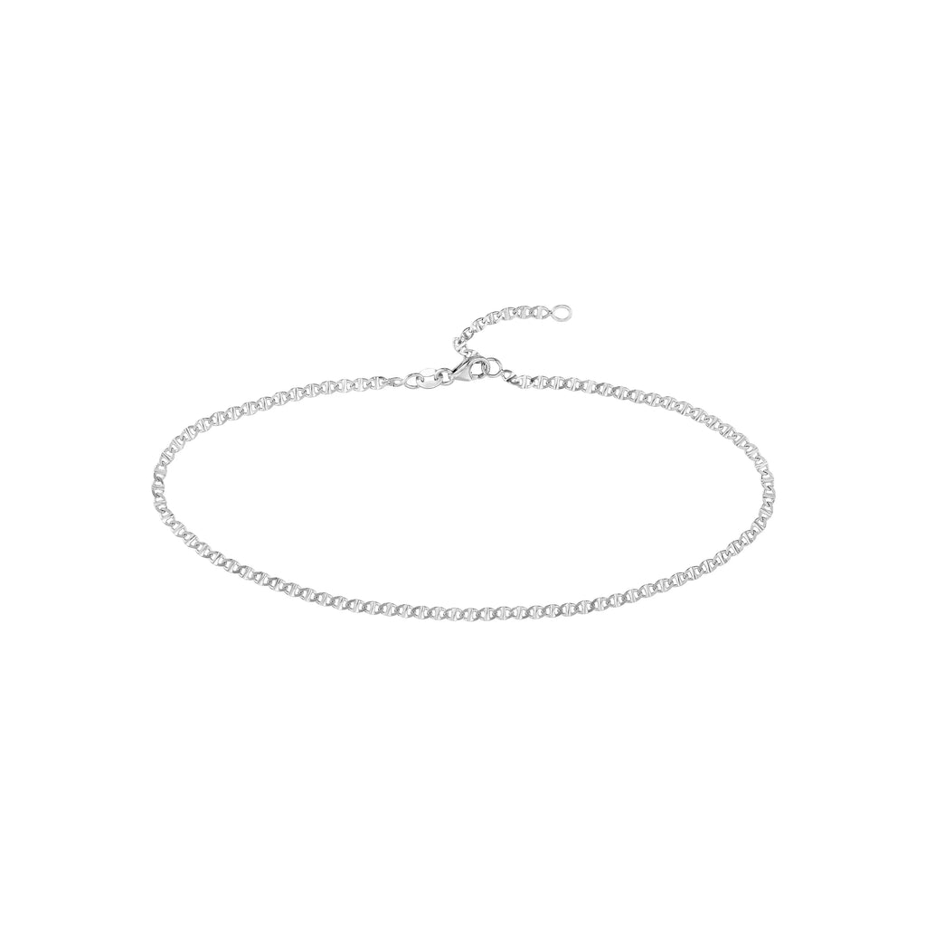 Women's Flat 9"-10" Gold White 14K Anklet Mariner Link 2.20mm Adjustable