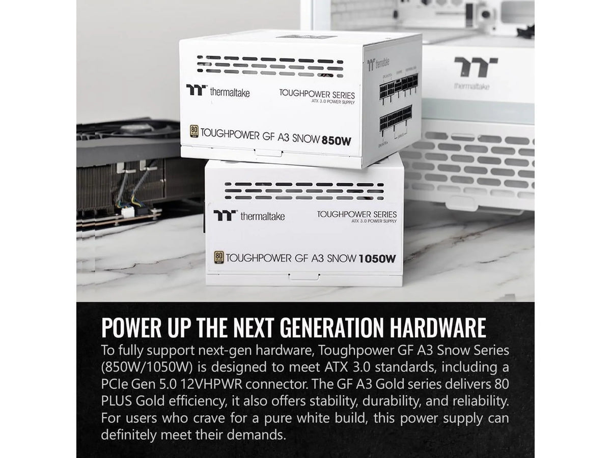 GF Toughpower 12VHPWR Ready Power Warranty Modular Gen.5 ATX Connector Year Supply; A3 PS-TPD-1050FNFAGU-N; Edition SLI/Crossfire Full 600W 10 Gold Snow 3.0 1050W Included; Thermaltake 80+ PCIe