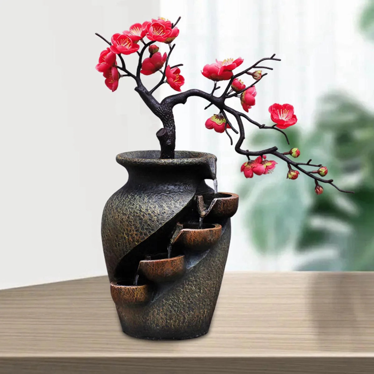 Fountains Gifts Living Soothing Relaxation VaseThree-dimensional Fountain for Vase Shui Creative Water Flower Feng Decor Craft Simulation room Office Waterfall Tabletop Garden Desk