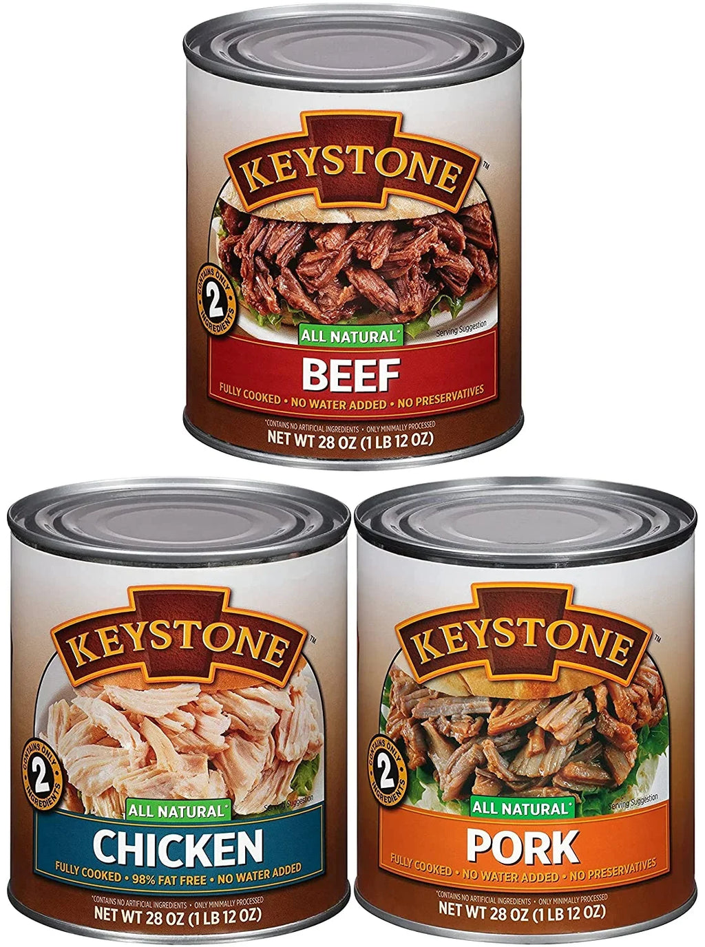 Camping Combo Emergency Cans Long Cans 28oz Shelf Chicken Ready Food All Pork to 2 Beef, eat Keystone Life (6 - and of Survival Natural Each)