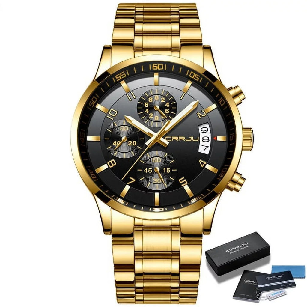 Stainless Luxury Steel Fashion Watch CRRJU relogio masculino Business Men Watch for Mens Quartz Waterproof Chronograph Watches