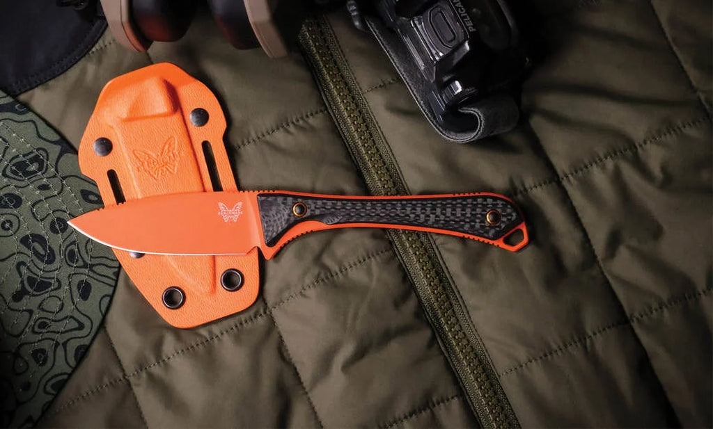 Benchmade 15201OR Knife Orange Cerakote Handle 3.08" Fixed Fiber CPM-S90V Blade Altitude Carbon