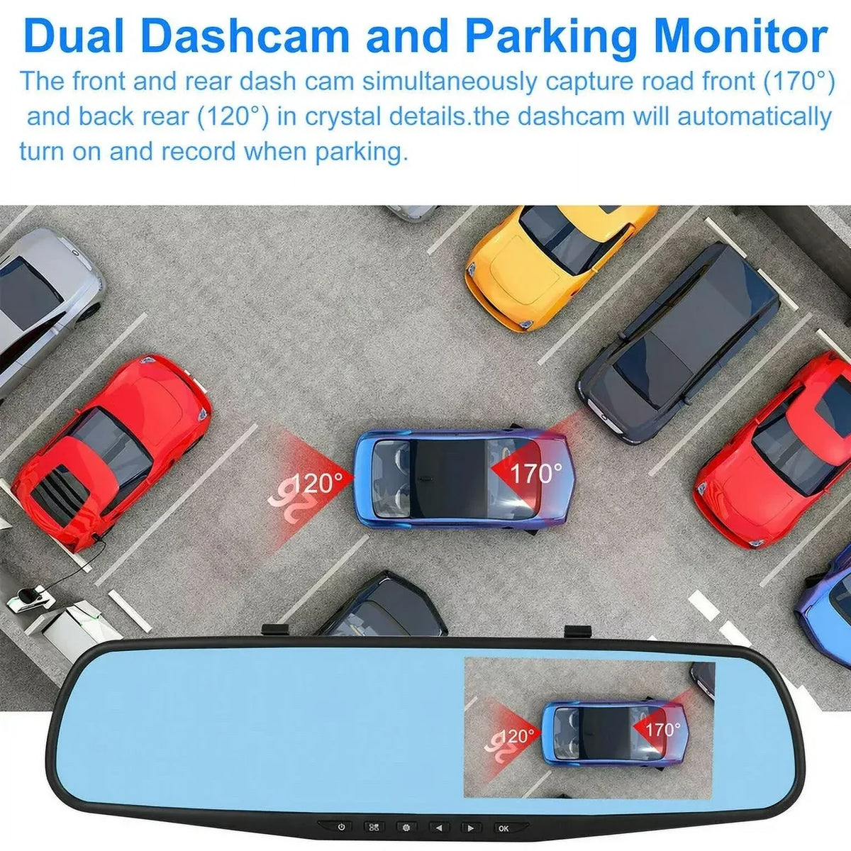 1080P Mirror Car Front Vision,Parking Dual Car 4.3" for DVR Angle Detection,G-sensor Lens Rearview Pack Monitor, Cam Camera Night Cars 1 Dash Cam Rear Monitor,Motion Trucks,170°Wide