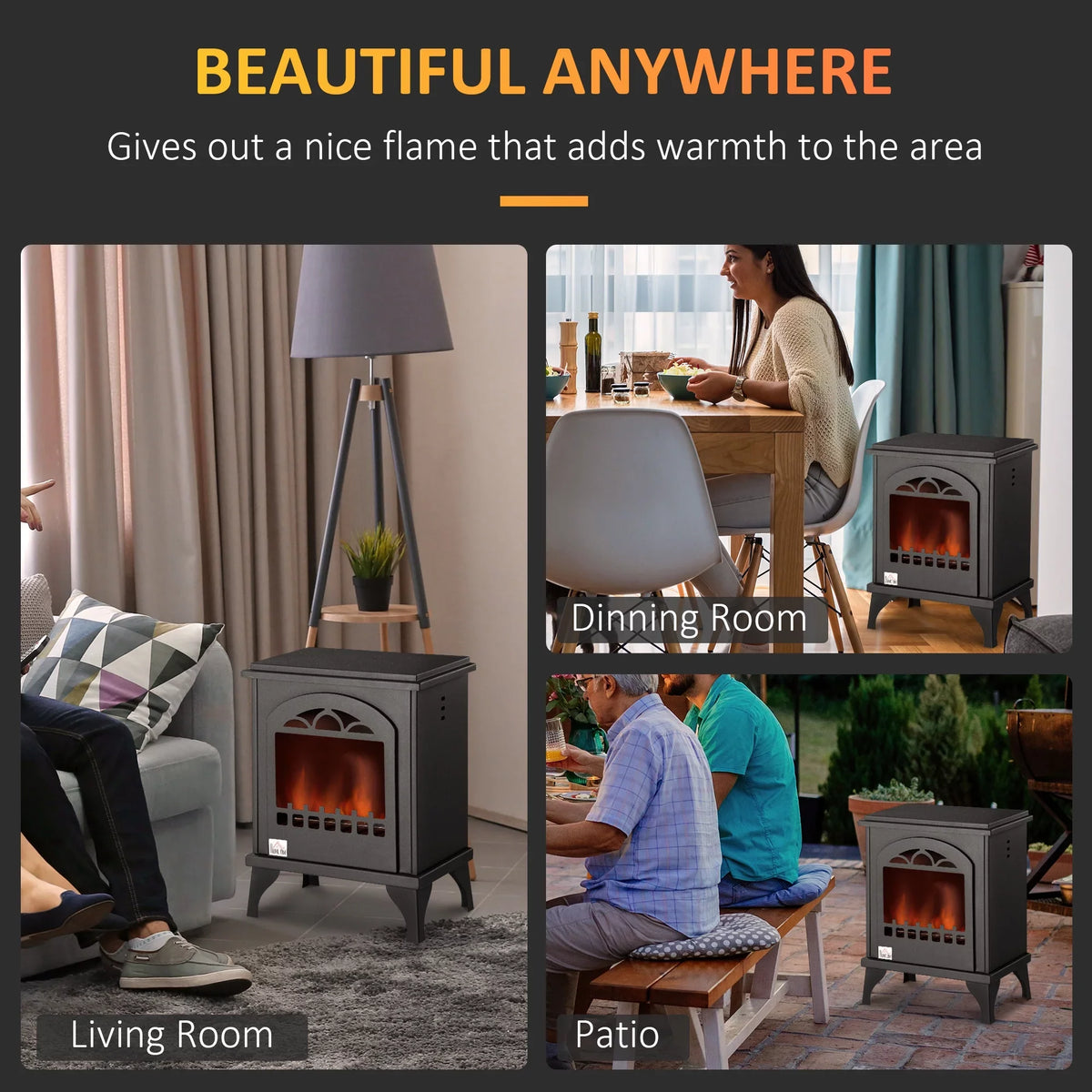 9.75" 470 Ethanol Fireplace, 3 0.4 Stove Gal HOMCOM Ft., Sq. Hours, to Black Heater Freestanding Burns up Max