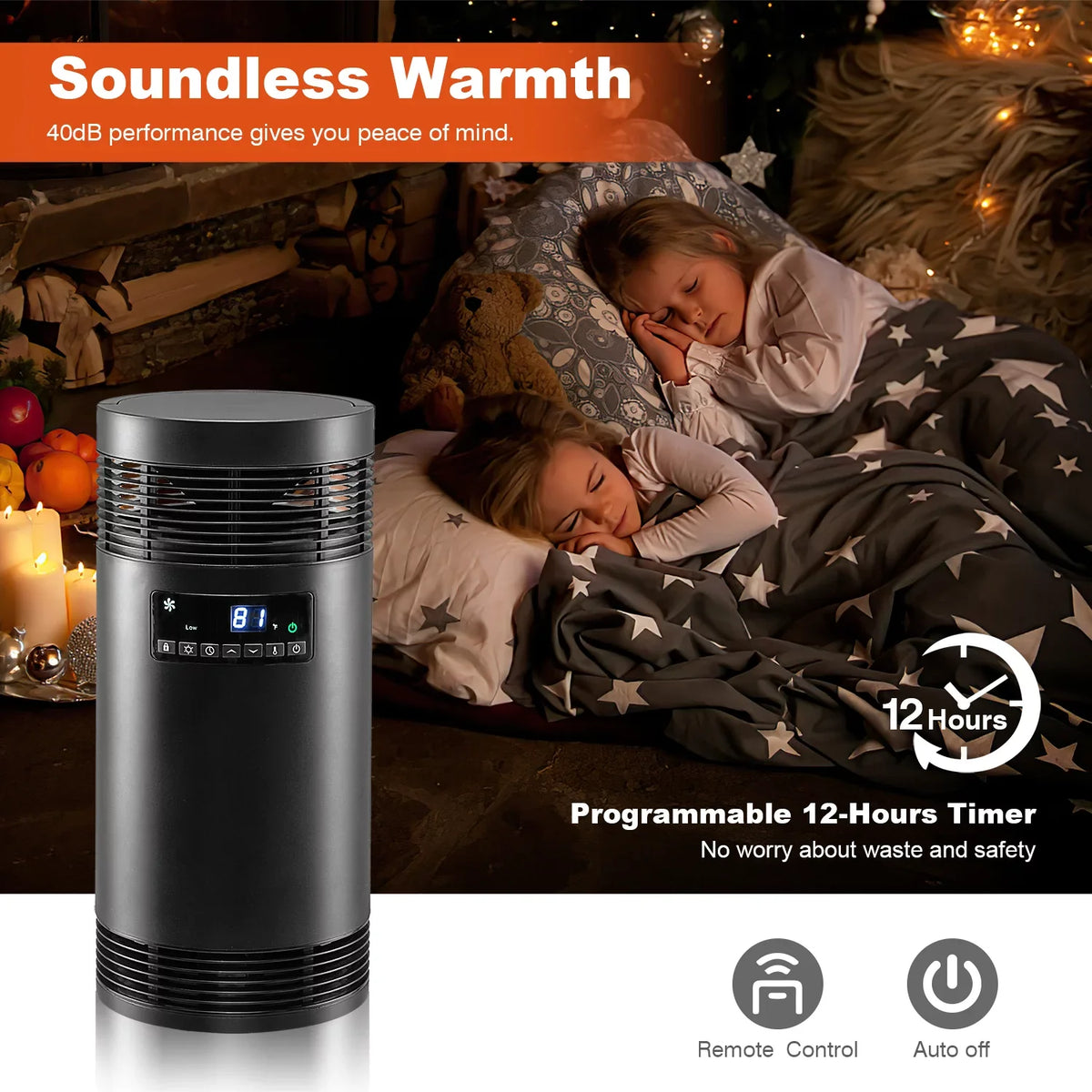 Office Indoor Safety Surround Ceramic 360° Heater Portable Protection Electric Heater PTC 1500W Space Only with Use, Thermostat, Desk Office Mode, for for Fan Heater with