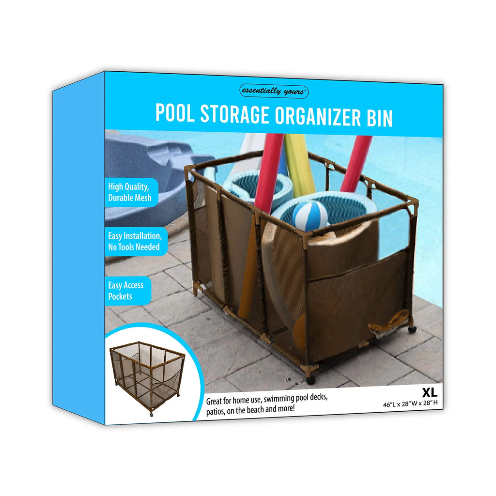 Style (43" Height, Kids Large, and Floats Organizer Bin, Pool Holder, L Rolling x Noodles 28" x Storage 25" Yours W Balls, H), Brown Equipment 563009 Essentially Toys, Mesh