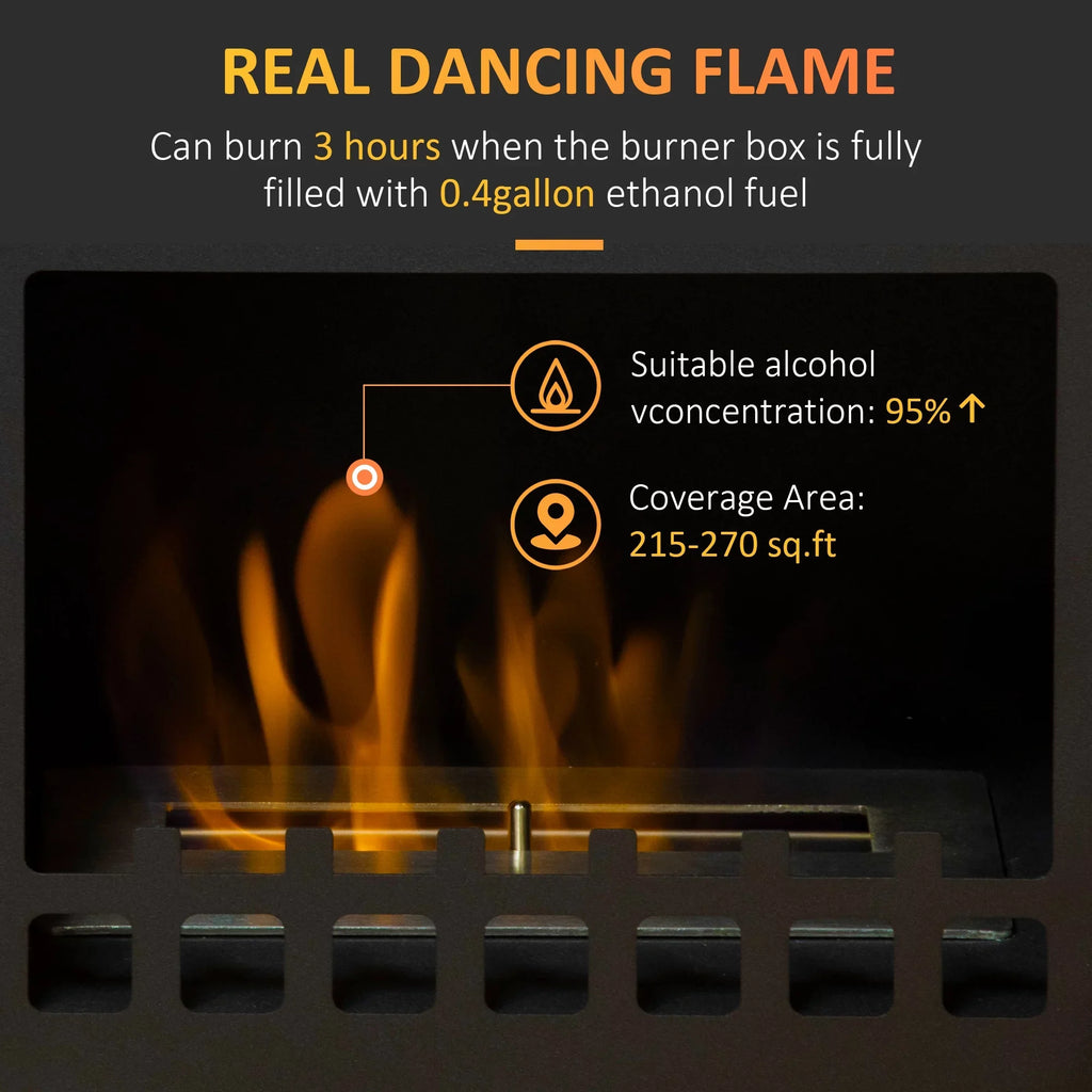 9.75" 470 Ethanol Fireplace, 3 0.4 Stove Gal HOMCOM Ft., Sq. Hours, to Black Heater Freestanding Burns up Max