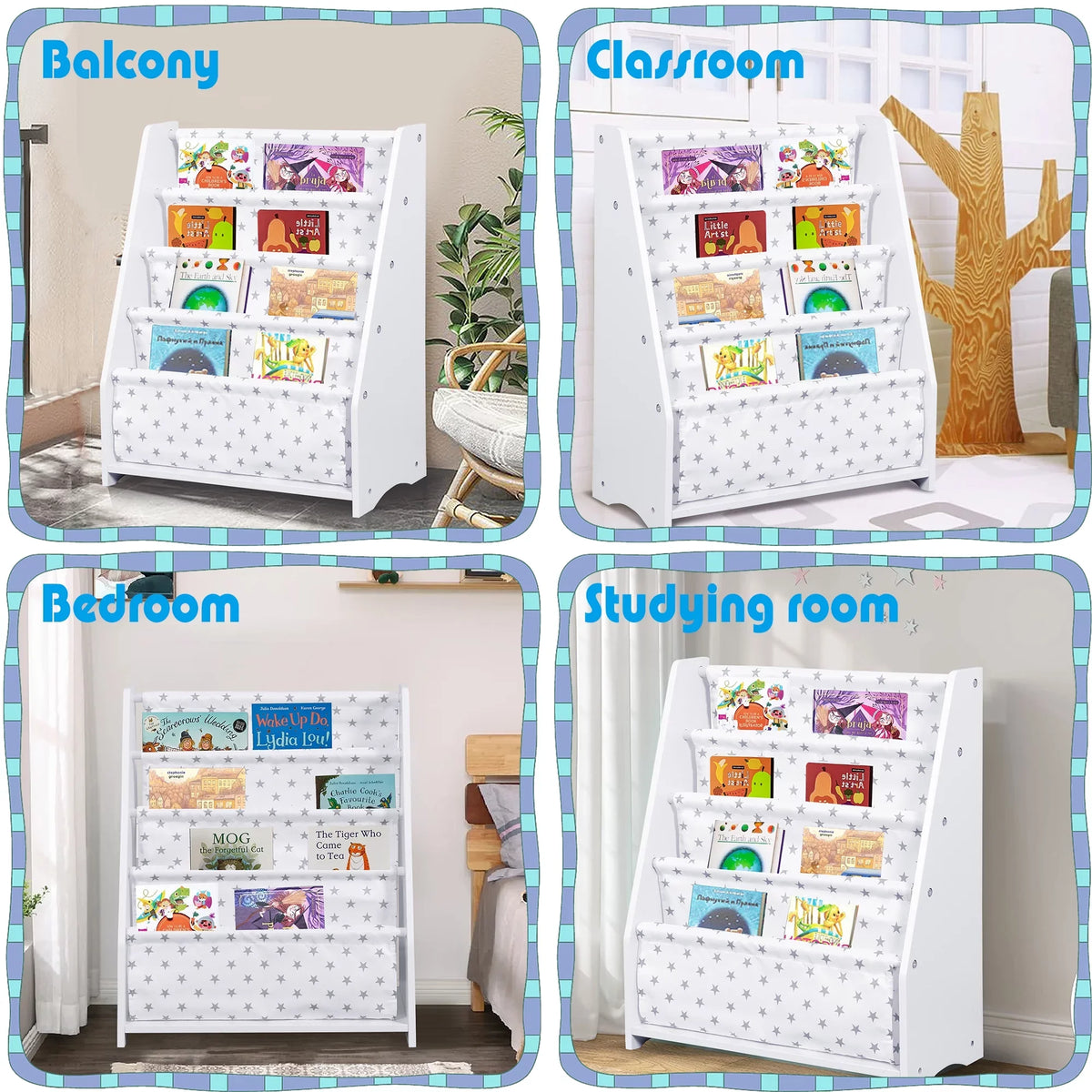 Bookshelf, Classroom iRerts Wood Bookshelf Kids Book White Toddler Bookcase for and Tier 4 Organizer Storage
