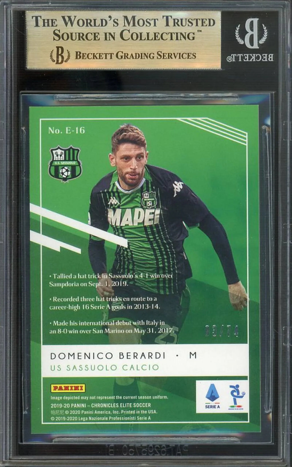Aspirations 03/74 Elite Berardi BGS #E16 Domenico Panini RC 2019-20 9.5 Chronicles