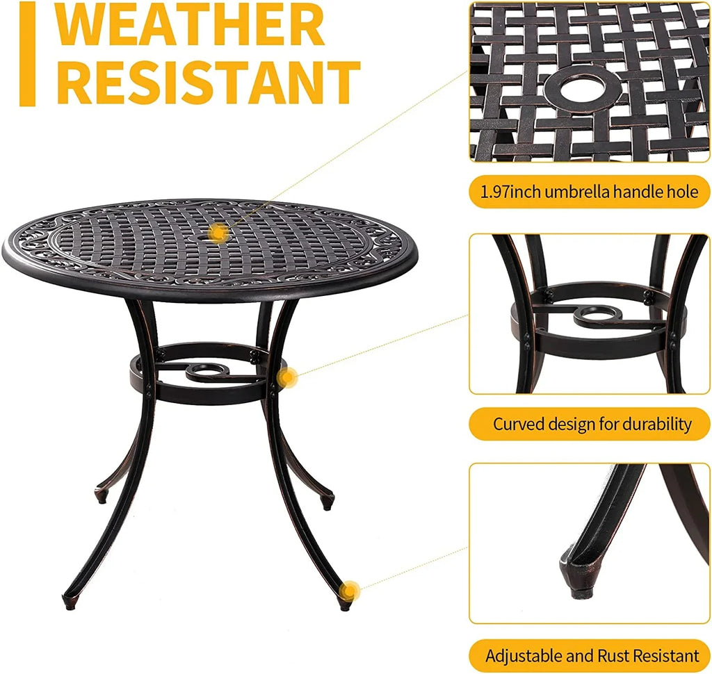 Hole,Round Dining Cast Patio Patio Table Aluminum Table, Outdoor 35.5 for Bistro with Porch Inch Table 1.97" Umbrella Patio, Dining Garden,