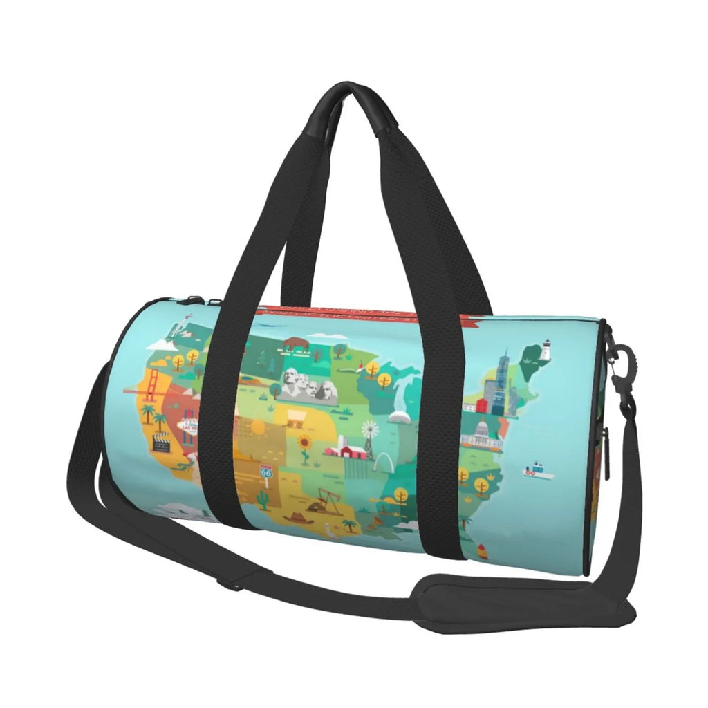 Travel Map USA Coaee Tourist Sports Luggage Pocket Compartment Bag Capacity Bag Bag with Large Gym and Waterproof Cylinder