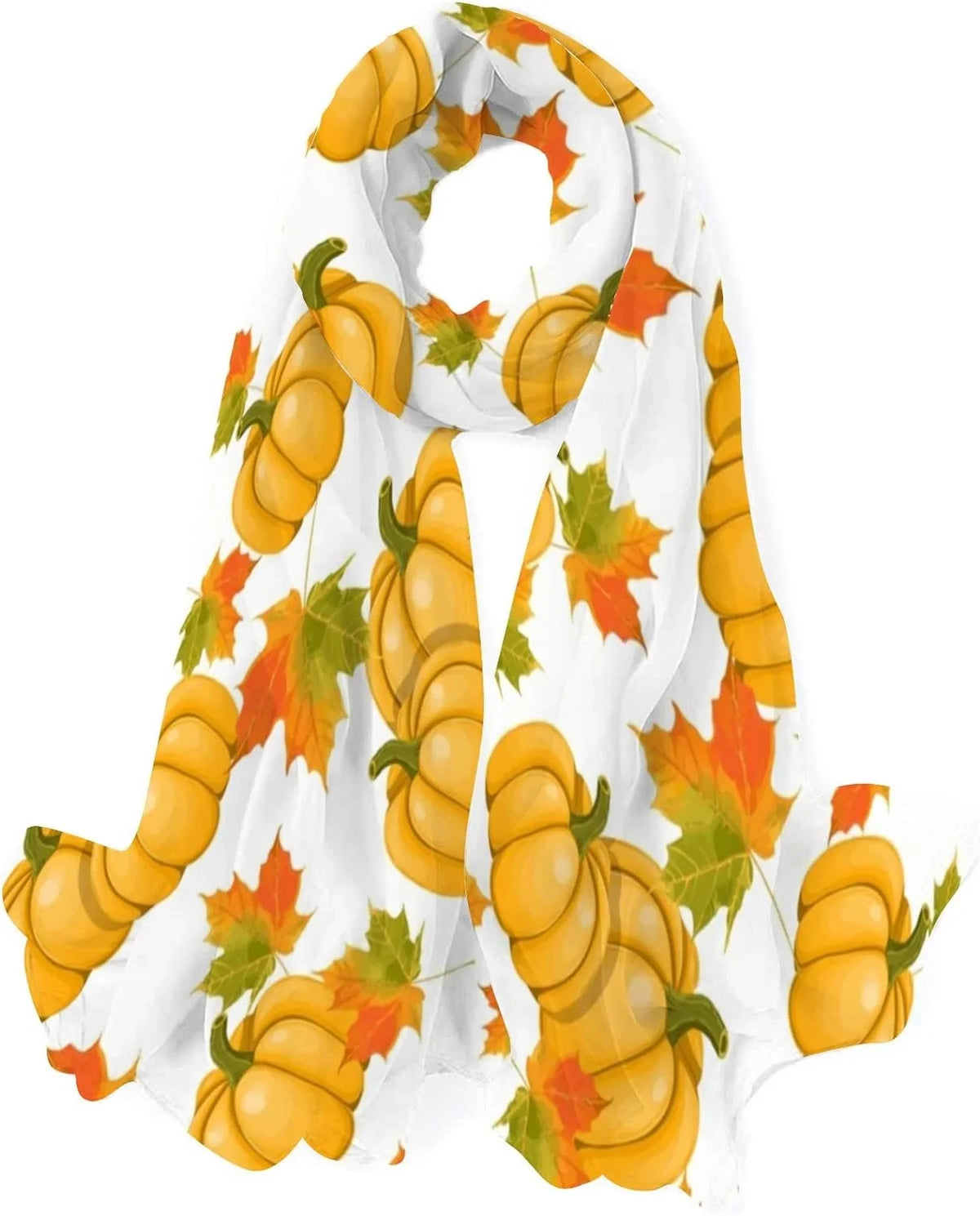 Hyjoy Long Silk Scarves Lightweight Pumpkins Shawl Maple Leaves for Girls Wrap Women Scarf Neck