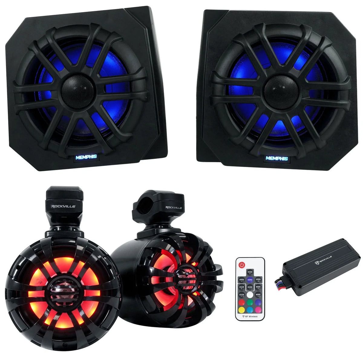 Polaris 2013-17 Tower Pods+LED Ranger For RNGR65FE 2) Memphis Speakers+Amp XP900