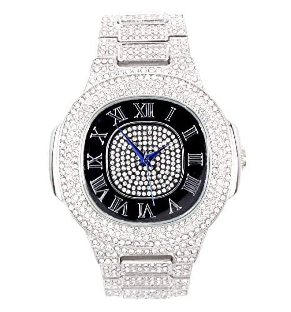 Watch Oblong Black) Mens Out (ST10235SDR# 8475Color Blast Silver - Metal Bling-ed on Color