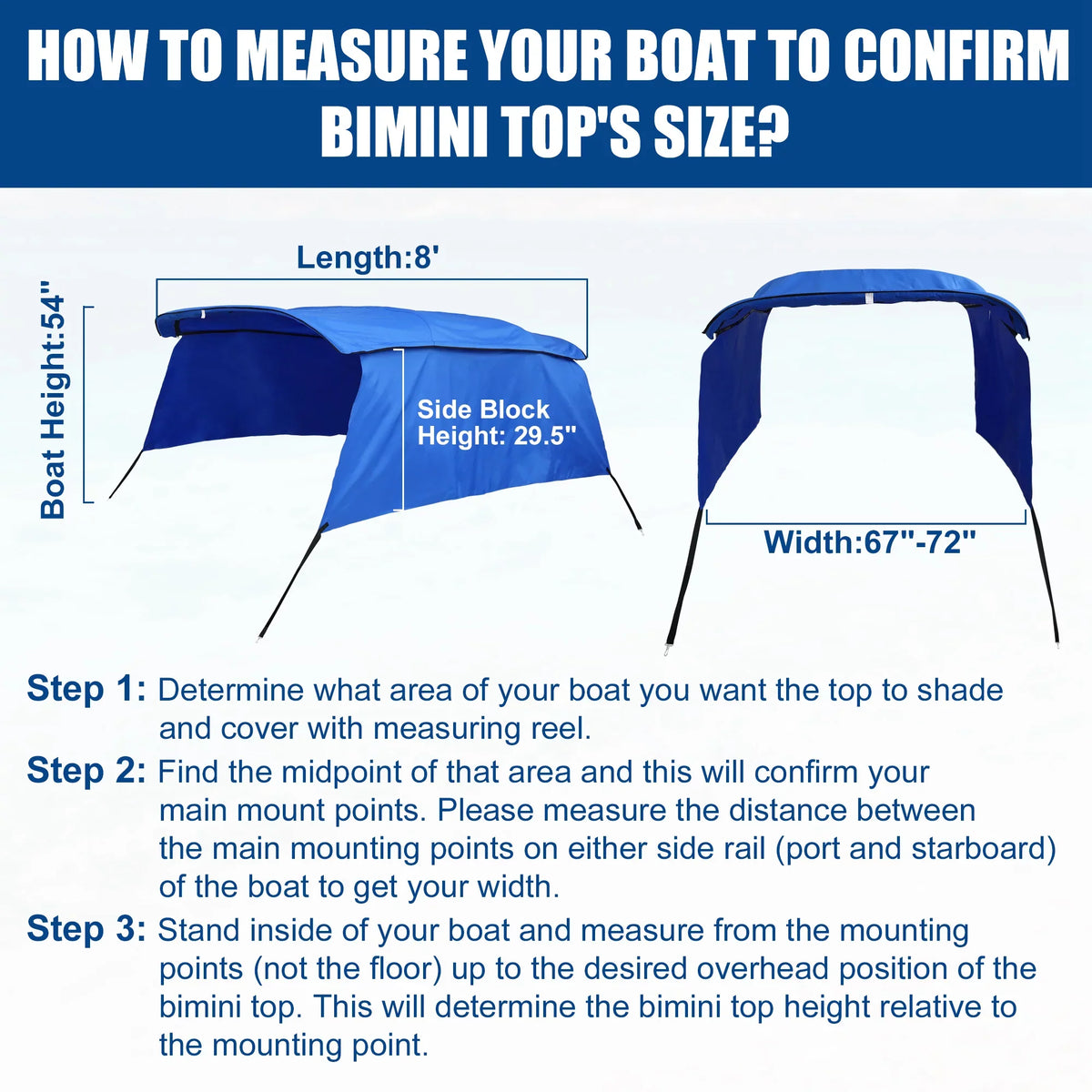 4Bow With Blue Top Bimini Unique Side Detachable Canvas Bargains 8'Lx54"Hx67"-72"W Blocks