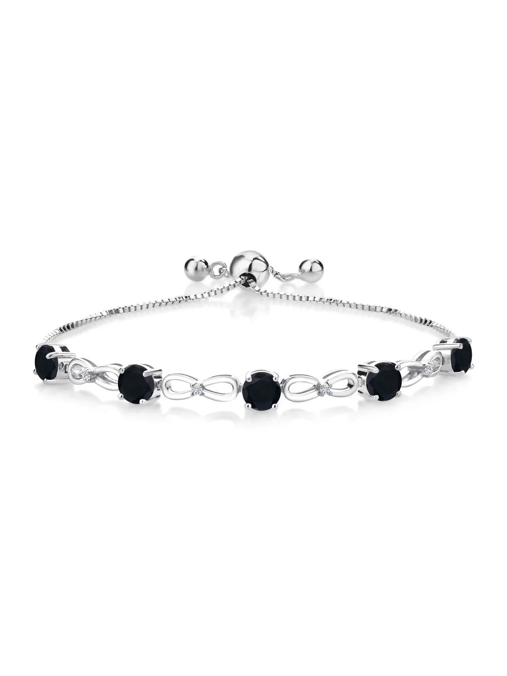 King Gem Diamond 925 Women Fully Black Tennis Adjustable wristband (2.42 to Lab Up Sterling Gemstone Infinity inch) Silver Round White 9 Grown Birthstone, Cttw, 5MM, Onyx and For Stone