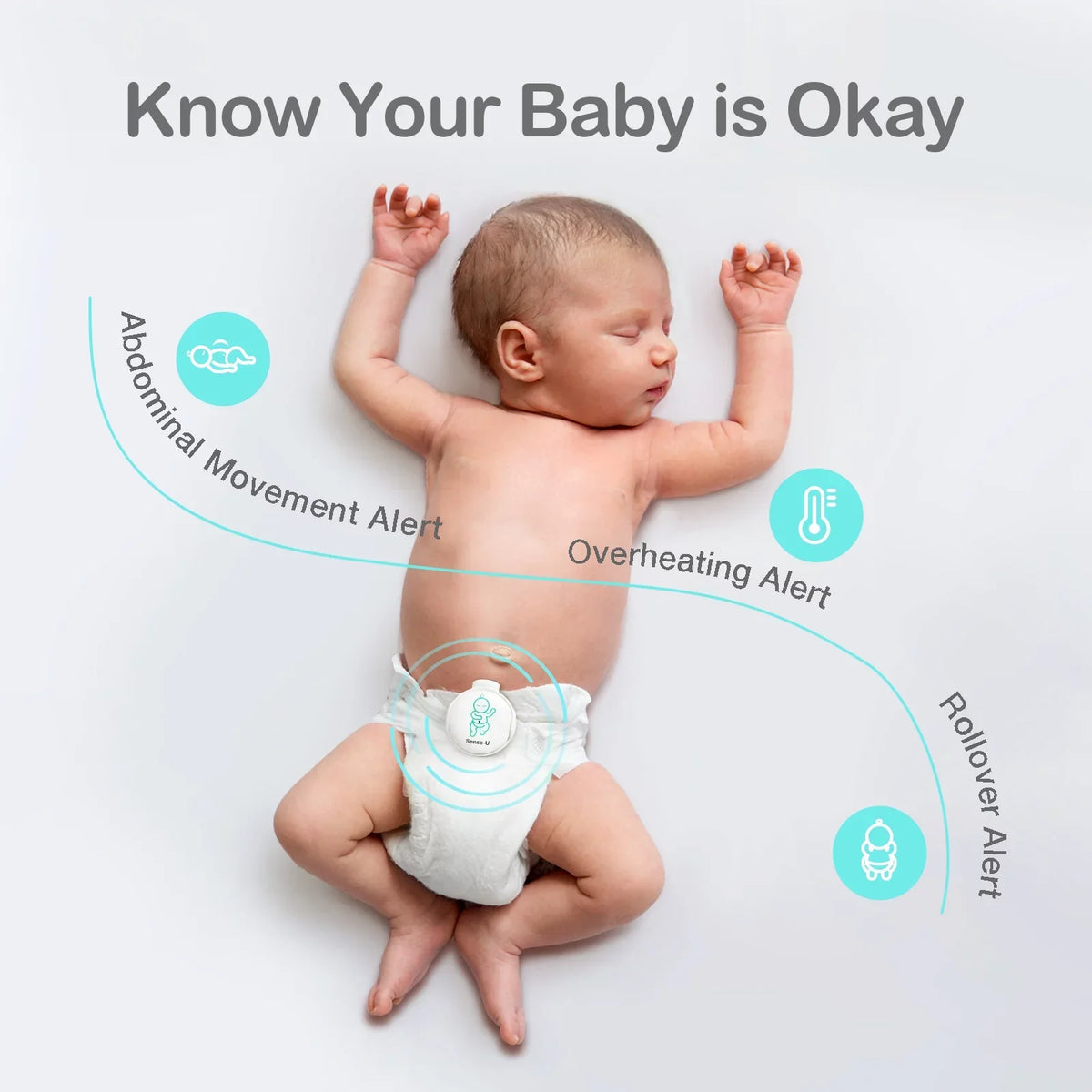 and Smart with Alerts Baby Pink Instant Abdominal Tracks Temperature, Position on Safety Baby's Smartphones, Movement, Movement Audio Rollover - Sleeping Baby Monitor for Sense-U Abdominal