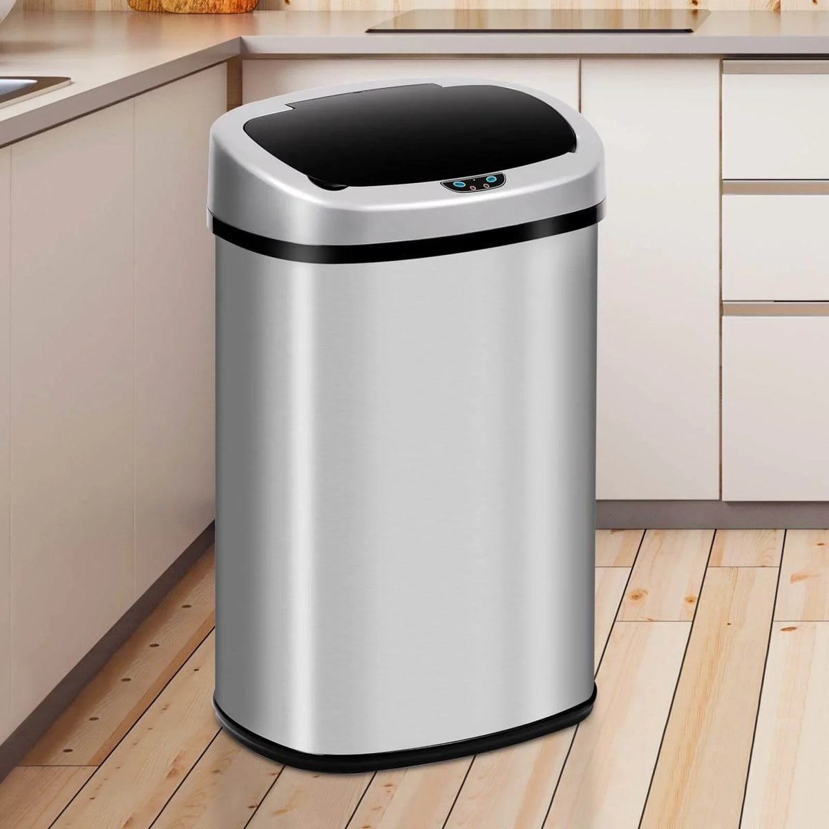 Gallon Mute with Automatic Can Touch-Free for Garbage Designed Waste NiamVelo with Kitchen Motion Stainless Anti-Fingerprint Silver Sensor, Can Home, Lid, & Bin Office Steel Trash 13