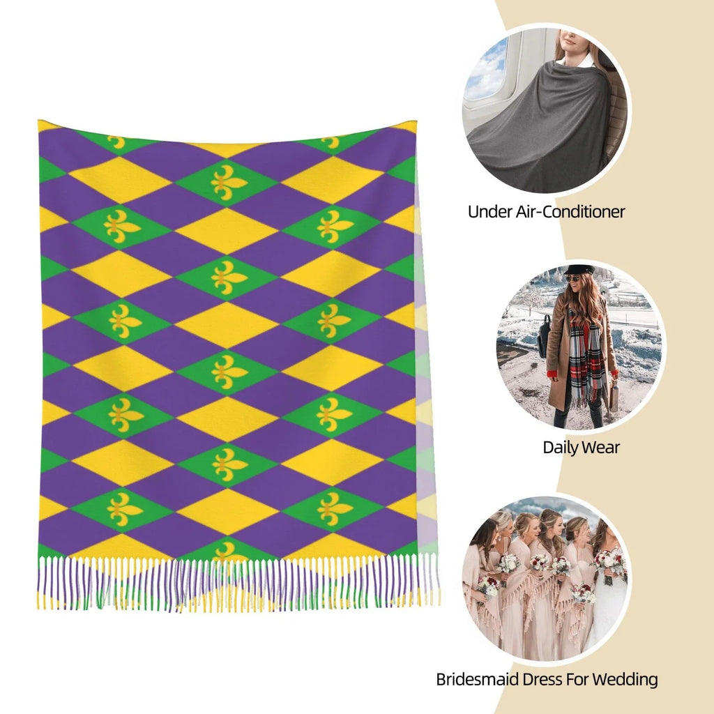 Shawl Print Art Winter Warm Bingfone Large Elegant Mardi Soft For Wrap Women Gras Scarves Feel Gifts- Scarf Cashmere