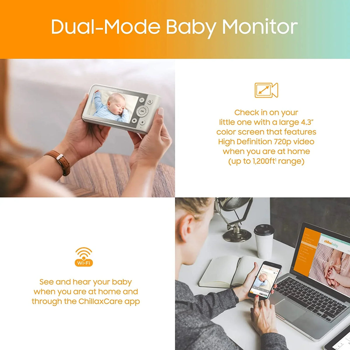 CHILLAX Baby Vision Monitor HogoR Full Night by WiFi Giraffe Pro Camera 2-Way Audio Smart HD
