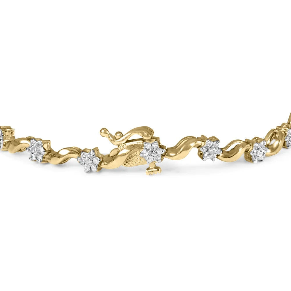 Yellow Clasp 1.00 S-Link Womens Diamond 10k 7.50" Color, Prong Haus Floral Cut of Cttw I2-I3 Box Brilliance (I-J wristband Gold Clarity) Round