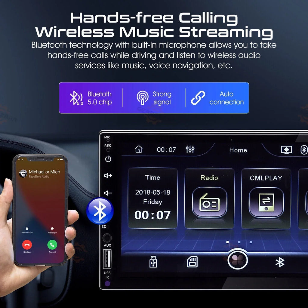 Android/ Touch Player Radio Double Screen 7" Carplay Car 2Din Camera 12LED + Stereo
