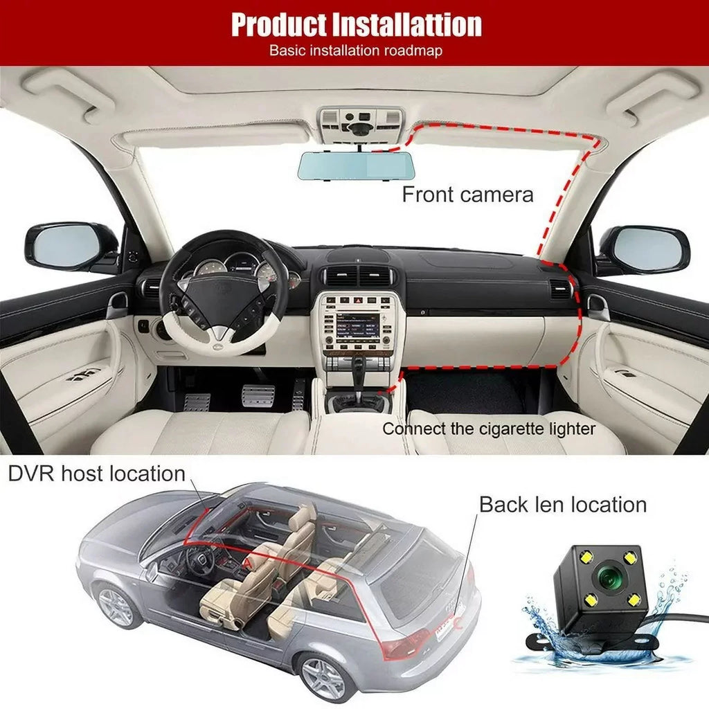 1080P Mirror Car Front Vision,Parking Dual Car 4.3" for DVR Angle Detection,G-sensor Lens Rearview Pack Monitor, Cam Camera Night Cars 1 Dash Cam Rear Monitor,Motion Trucks,170°Wide