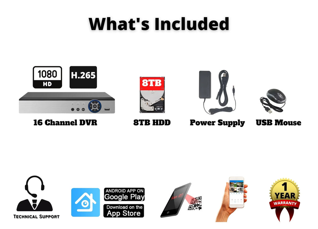 8TB Recorder Evertech Security Cameras Analog AHD DVR TVI CVI 16 with Hybrid HDD Channel with Compatible 1080P Camera