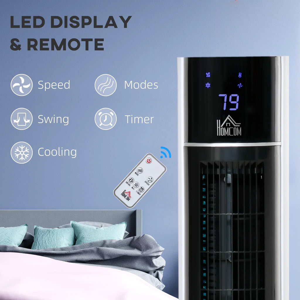 Speeds, 42" Humidifier 3 3-In-1 Air Modes, with HOMCOM Ice Control LED Cooling Fan Tower and Oscillating Timer, 3 Remote Evaporative Cooler Office Display with for Home
