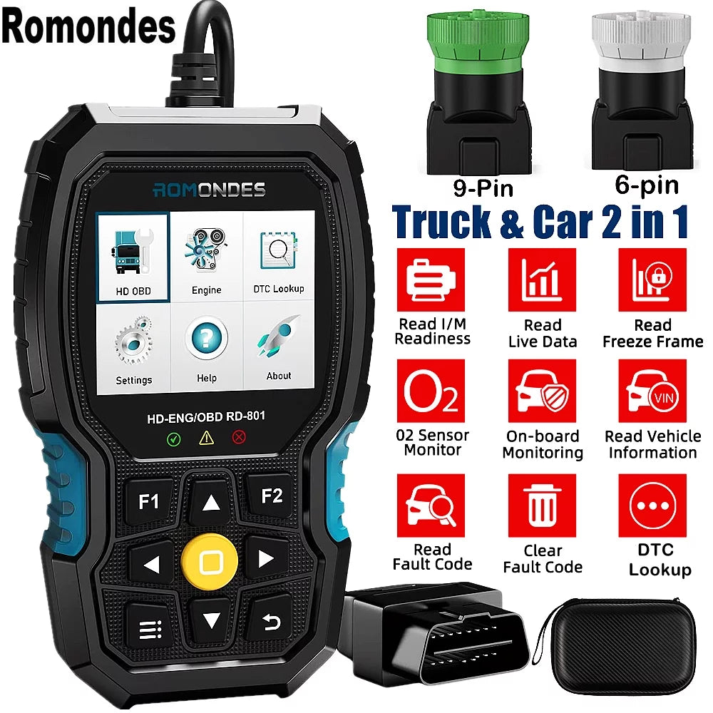 Scanner Tool Reader Romondes Truck Heavy Diagnostic OBD2 Scanner Duty Diesel RD801 Code Truck
