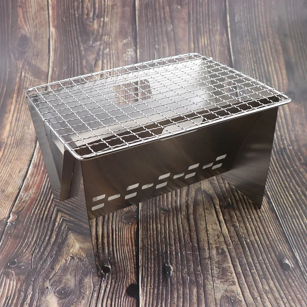 Folding Stainless Camping Burning Portable Plate, Grill Steel Wood for Cooking Stove, and BBQs Perfect Cooking with Stove Outdoor Radirus