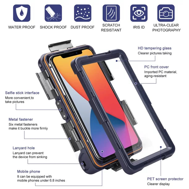 Professional And all Inch Underwater Galaxy UrbanX Protective Snorkeling 6.9 Surfing Up [15m/50ft] Case Phones with F62 Video Photo LCD Lanyard for to Waterproof Swimming Diving Housing