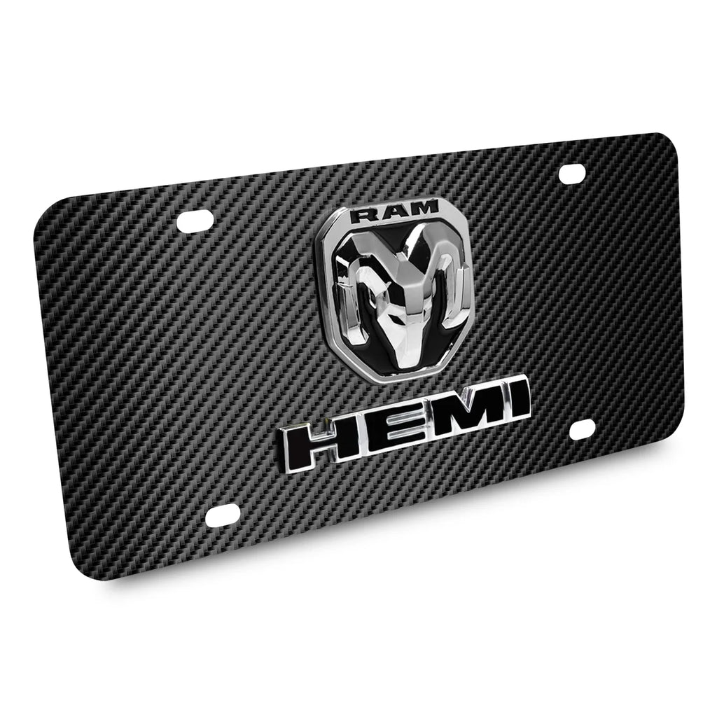3D up Patten Logo Black Steel 2019 Plate Dual License Fiber Carbon RAM HEMI