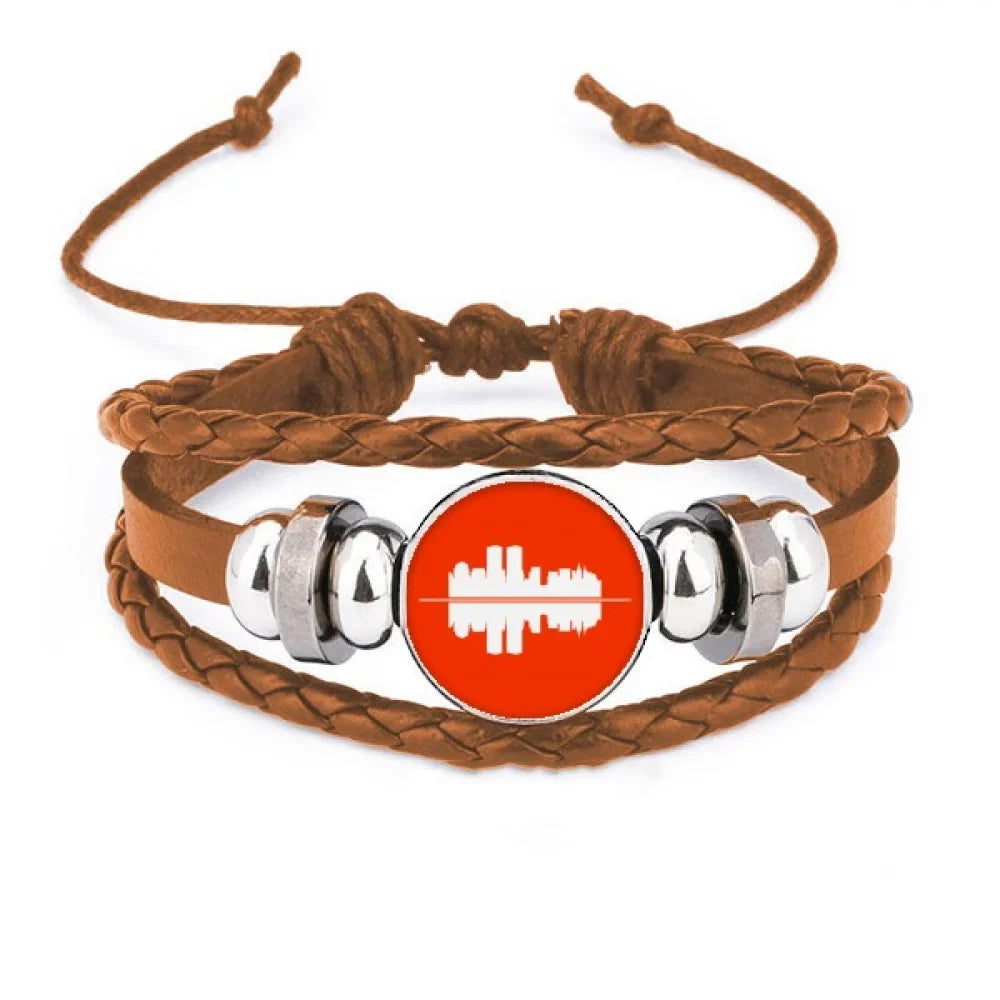 Signs Wristband Leather Reflected Landscape Symbolize Urban wristband Jewelry Ornament Architectural