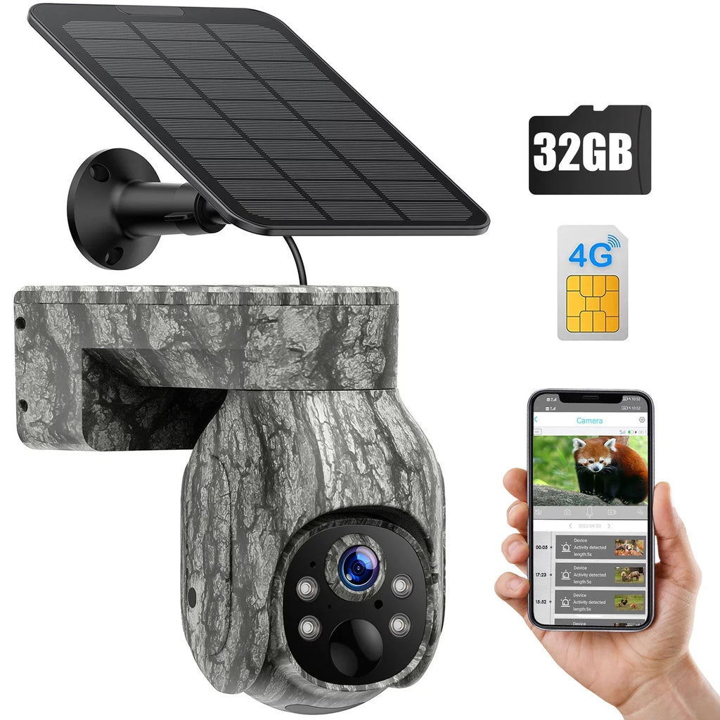 PIR Vision, 2K Night View, Cellular Game Waterproof, Card 90°Tilt, 360°Pan Camera with &SD Camera Security 4G Storage, Hunting with No LTE, Cloud Trail Solar SIM Motion, CAMPARK Cam WiFi Live Wireless