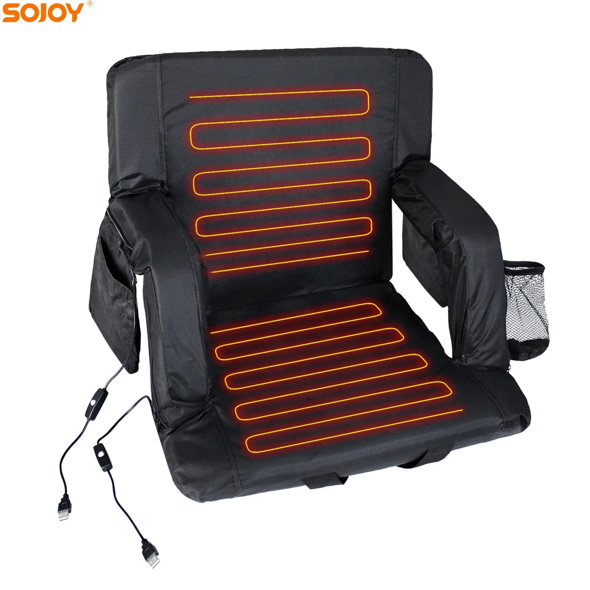 Chair for Support, Bleacher 21" with Stadium Outdoor Gaming Heat Folded for Sports Extra Heated Seats USB Back Camping, Sojoy Bleacher Wide Double with