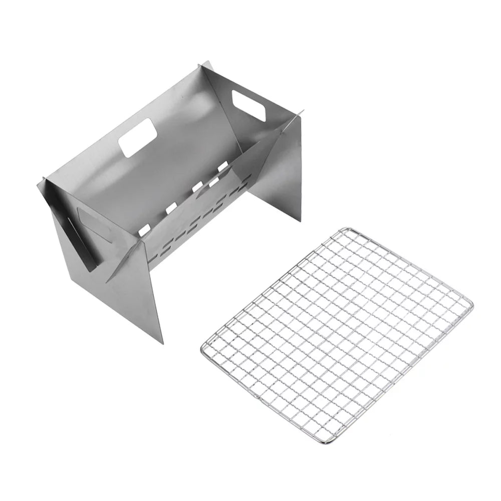 Folding Stainless Camping Burning Portable Plate, Grill Steel Wood for Cooking Stove, and BBQs Perfect Cooking with Stove Outdoor Radirus