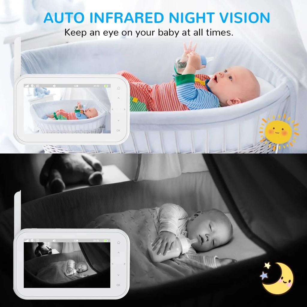 No Auto & Vision,Tem-Sensor, Screen 1080P Audio, with Monitor Night Talk, Pan&Tilt&Zoom, Camera Two-Way 4.3" Baby LCD Febfoxs Wifi