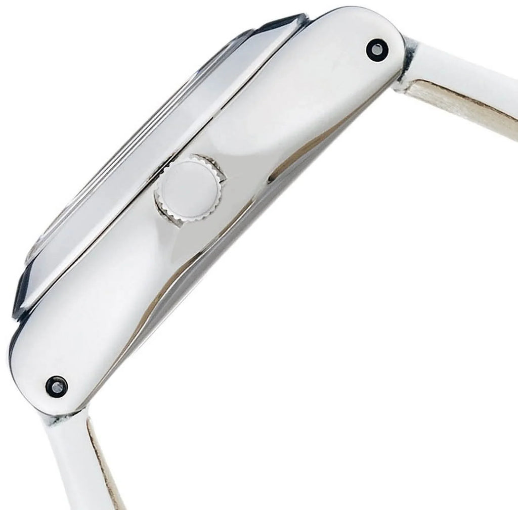 White Leather Watch Silver Women's YSS296 Swatch Strap Tone Dial