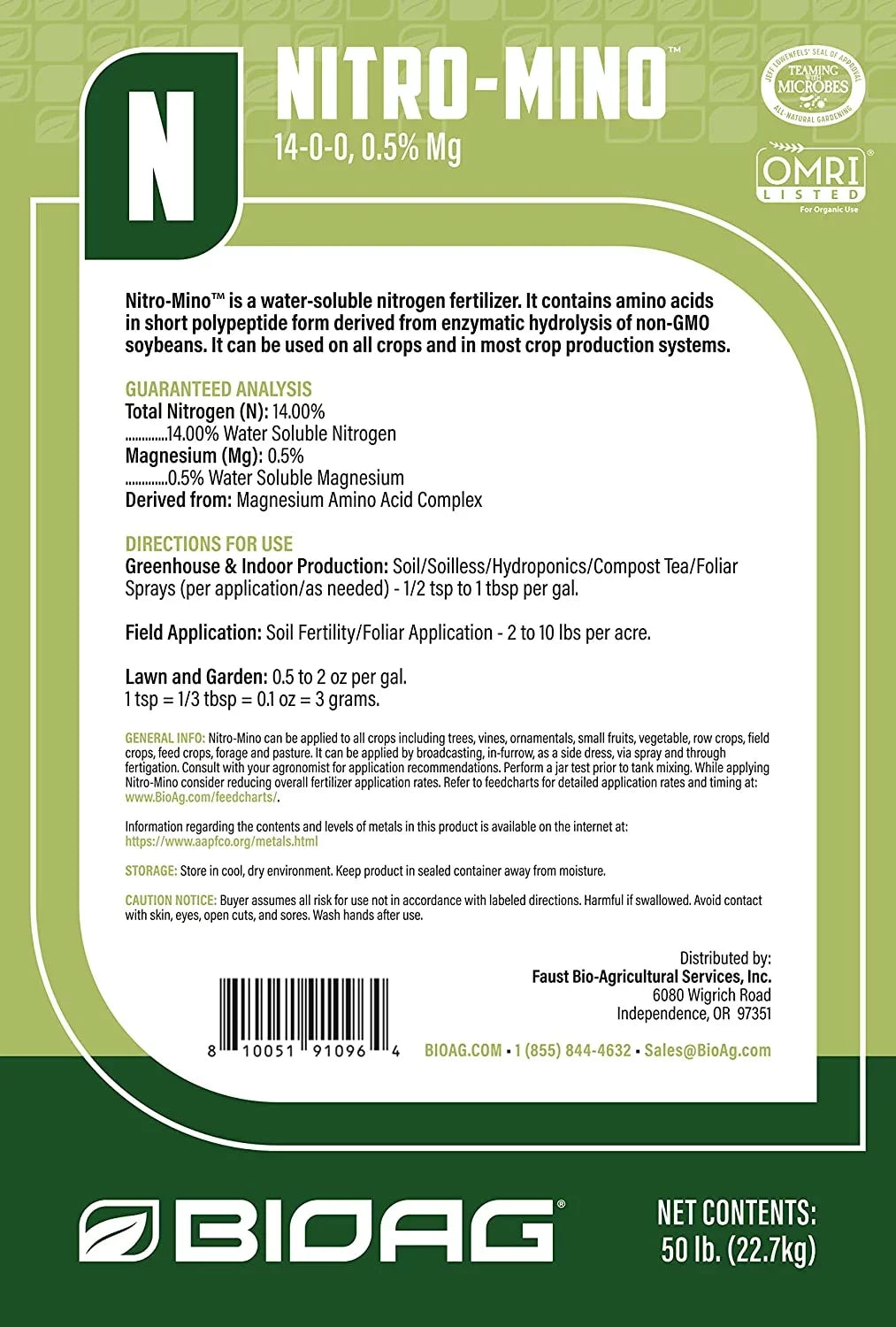 bottle & Acids BioAg Nitro-Mino Water by - - Soluble 4 Amino lb Nitrogen Fertilizer Powder